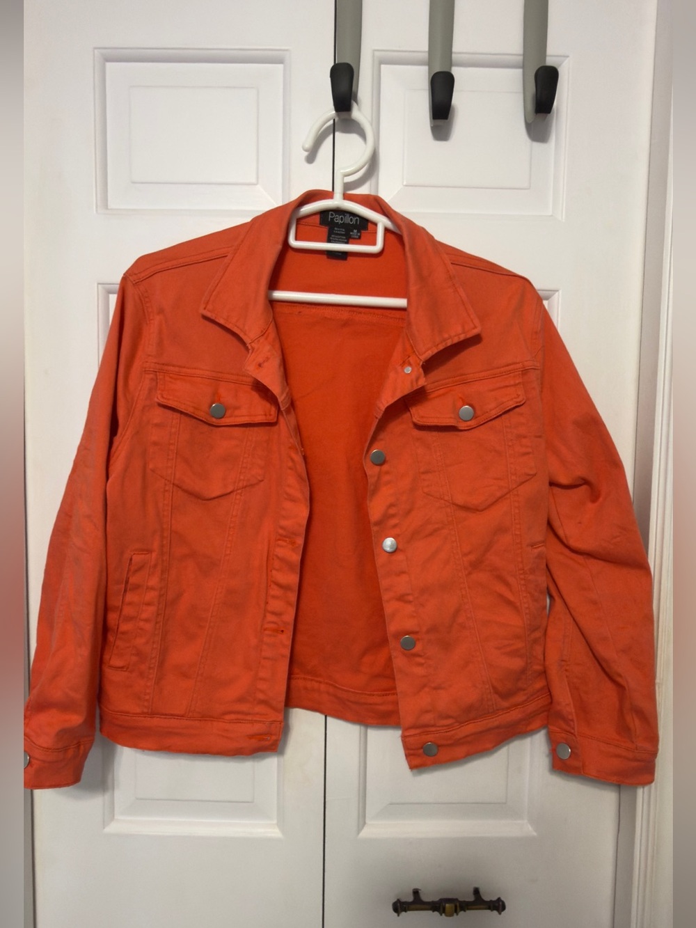 Papillon Women’s Tangerine Orange Denim Jacket. GUC. Size M.